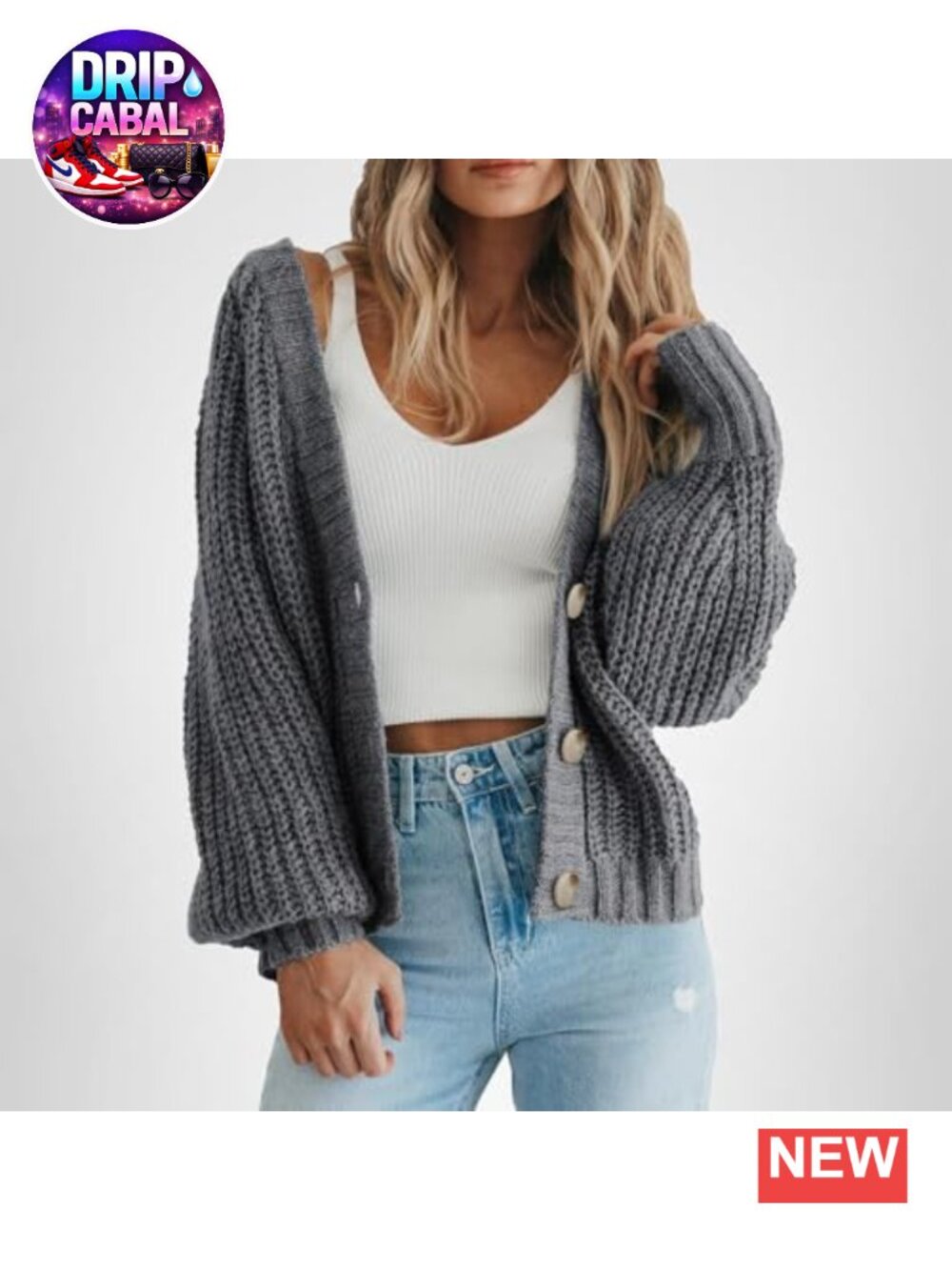 Chunky Knit Open Front Cardigan Long Sleeve V-Neck Solid Oversized
